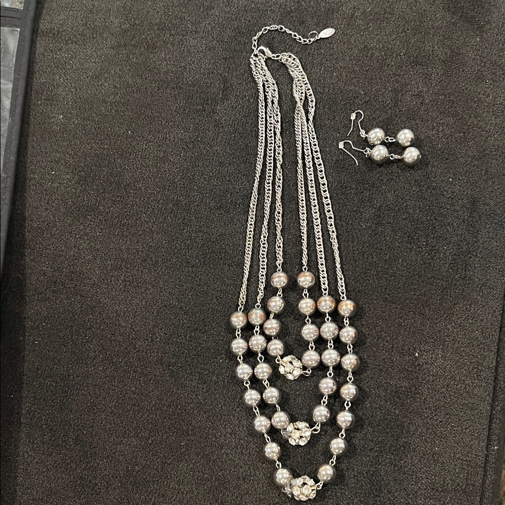 Chic Silver Multi-Strand Necklace and Earring Set
